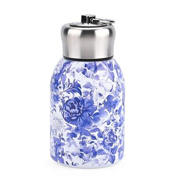 LIVMORE - Isolierflasche aus 316L Edelstahl mit Doppelwand und Blumenmotiv, Blau, f&uuml;r hei&szlig;e und kalte Getr&auml;nke, 260 ml