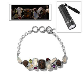 Handgefertigtes Silberarmband mit natürlichen Yooperliten und mehrfarbigen Edelsteinen 19,19 Ct
