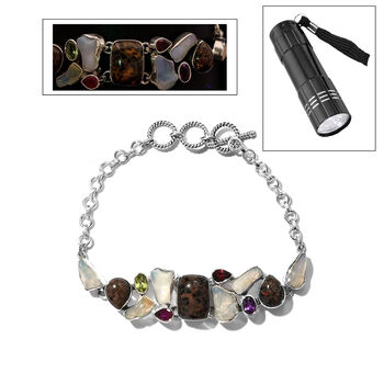 Handgefertigtes Silberarmband mit nat&uuml;rlichen Yooperliten und mehrfarbigen Edelsteinen 19,19 Ct