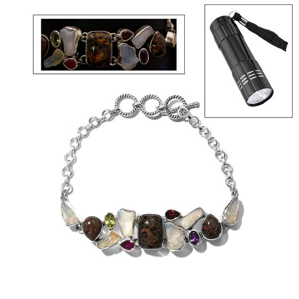 Handgefertigtes Silberarmband mit natürlichen Yooperliten und mehrfarbigen Edelsteinen 19,19 Ct image number 0