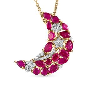 GP Celestial Dream Kollektion- Afrikanischer Rubin, Moissanit und Saphir-Anhänger mit 50cm Kette- 3.87 ct.