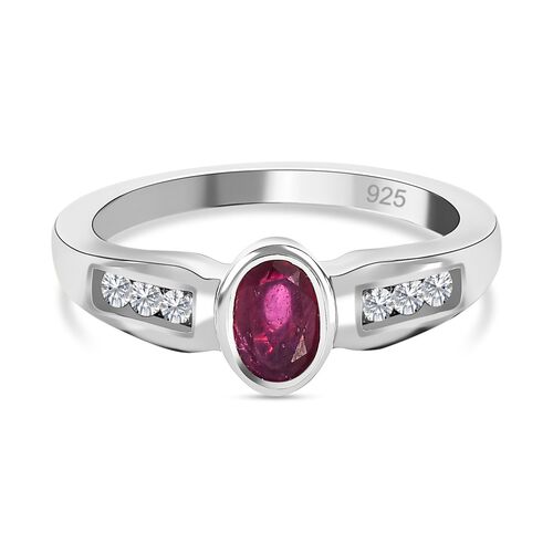Afrikanischer Rubin (Fissure gefüllt), weißer Zirkon Ring, 925 Silber platiniert (Größe 18.00) ca. 0.91 ct image number 0