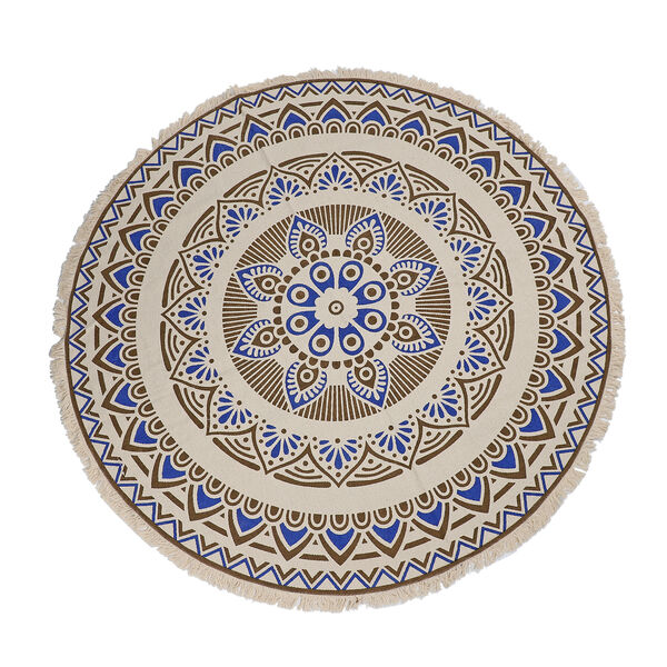 Handgewebter Teppich aus 100% Baumwolle, 150 cm Durchmesser, Mandala Schwarz image number 2