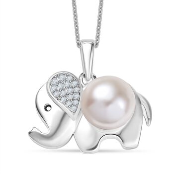 Wei&szlig;er S&uuml;&szlig;wasserperle und Zirkon Anh&auml;nger mit 50cm Kette