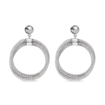 Doppelter kreisf&ouml;rmiger Ohrringe mit wei&szlig;em Kristall, silberfarben