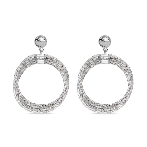 Doppelter kreisf&ouml;rmiger Ohrringe mit wei&szlig;em Kristall, silberfarben