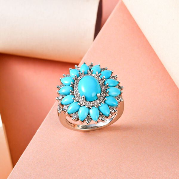 AA Sleeping Beauty Türkis und Zirkon-Ring - 5,87 ct. image number 2