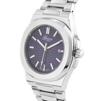 Genoa Time V2 - PC32 Japanisches Uhrwerk, Datumsanzeige, robustes Geh&auml;use in PNP-Stahloptik, blaues Zifferblatt mit hydraulischen Details, Edelstahlarmband
