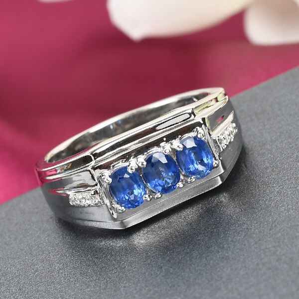 Kyanit und Zirkon Herren Ring 925 Silber Platin-Überzug image number 2