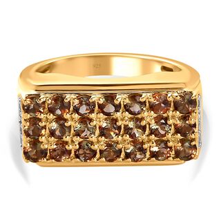 Natürlicher Jenipapo Andalusit und weißer Zirkon Ring, 925 Silber Gelbgold Vermeil (Größe 20.00) ca. 2.01 ct