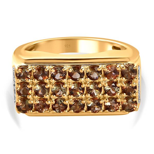 Nat&uuml;rlicher Jenipapo Andalusit und wei&szlig;er Zirkon Ring, 925 Silber Gelbgold Vermeil (Gr&ouml;&szlig;e 20.00) ca. 2.01 ct