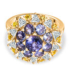 DJoy Tansanit, Moissanit und Gelber Saphir Ring 925 Silber 750 Gelbgold Vermeil (Gr&ouml;&szlig;e 19.00) ca. 3.47 ct