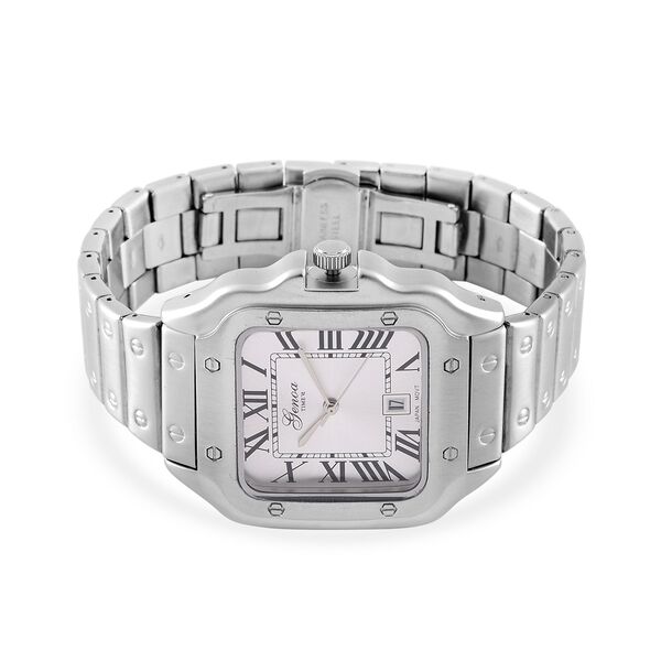 GENOA - Elegante Japan-Uhr mit Datumsfunktion, IPS-versilbertem Geh&auml;use, r&ouml;mischen Ziffern, Edelstahlarmband, 3 ATM Wasserdichtigkeit, 20 cm image number 5