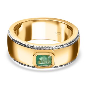 AAA Smaragd Ring, 925 Silber Gelbgold Vermeil, (Gr&ouml;&szlig;e 18.00) ca. 0.45 ct