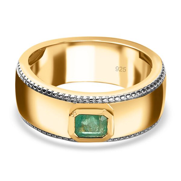 AAA Smaragd Ring, 925 Silber Gelbgold Vermeil, (Gr&ouml;&szlig;e 18.00) ca. 0.45 ct