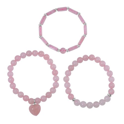 3er-Set- Rosenquarz und weiße Kristall Quarz-Armbänder - 231 ct. image number 0