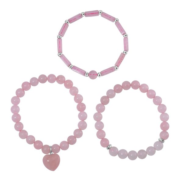 3er-Set- Rosenquarz und weiße Kristall Quarz-Armbänder - 231 ct. image number 0