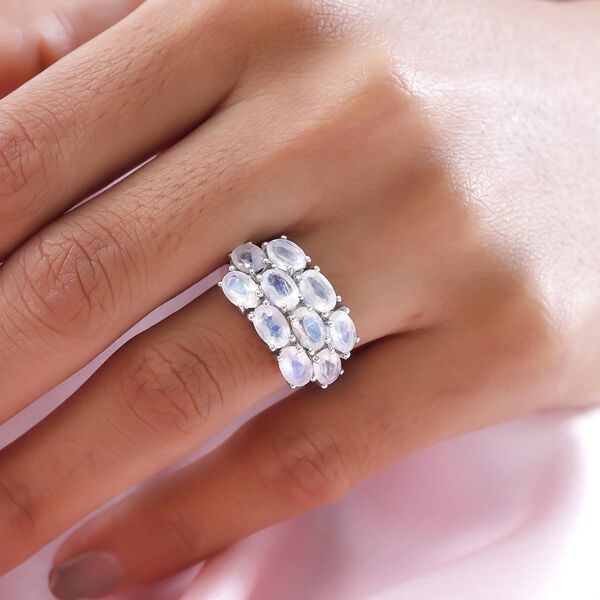 Premium Regenbogen Mondstein-Ring, 925 Silber platiniert  ca. 4,26 ct image number 3