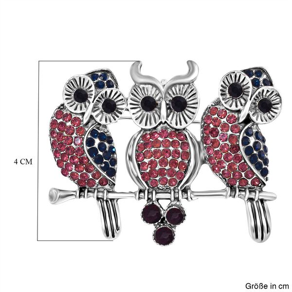 Mehrfarbige Kristall-Eulen-Brosche, antik-silber plattiert image number 4
