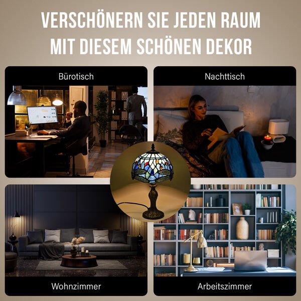 Handgefertige Tiffany-Stil Tischlampe, Buntglas, Blaue Lilie image number 5