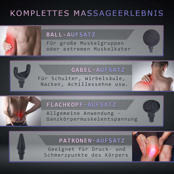 Mini-Muskel-Massage-Pistole mit 4 Massagek&ouml;pfen, 32 St&auml;rken, Rosa image number 5