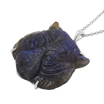 Labradorit Anh&auml;nger mit Kette ca. 50cm, 925 Silber rhodiniert ca. 82.00 ct