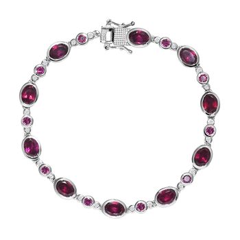 Rhodolith Granat-Armband, ca. 19 cm, 925 Silber platiniert ca. 10.88 ct