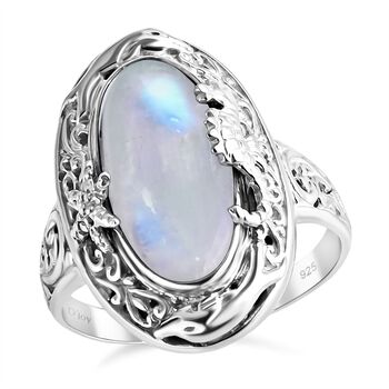 Royal Bali - Premium Regenbogen Mondstein Ring 925 Silber (Gr&ouml;&szlig;e 17.00) ca. 7,91 ct