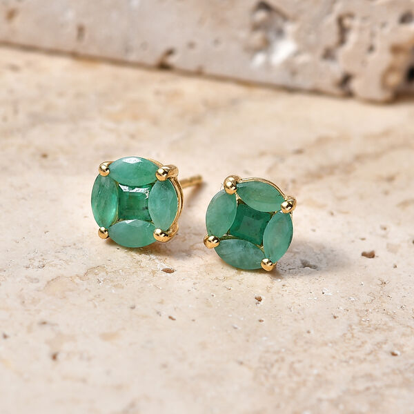 D'Joy Socoto Smaragd Ohrringe 925 Silber 750 Gelbgold vermeil ca. 1,48 ct. image number 1