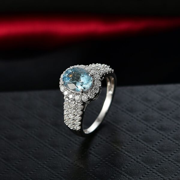 LUXURIANT DIAMOND - AAA Santamaria Aquamarin, Lab Grown Diamant Ring 417 Gold (Gr&ouml;&szlig;e 20.00) ca. 2,73 ct image number 1