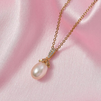 EVER TRUE Rosa S&uuml;&szlig;wasser Perle (13x9 mm), Wei&szlig;er Zirkon Schmuckset ca. 50 cm