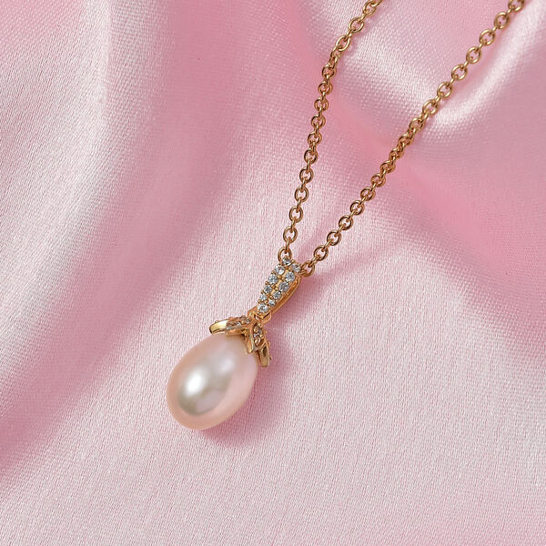 EVER TRUE Rosa S&uuml;&szlig;wasser Perle (13x9 mm), Wei&szlig;er Zirkon Schmuckset ca. 50 cm image number 1