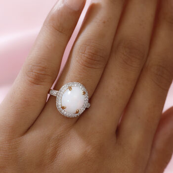 Nat&uuml;rlicher, &auml;thiopischer Opal und Zirkon-Ring, 925 Silber Gelbgold Vermeil  ca. 4,08 ct