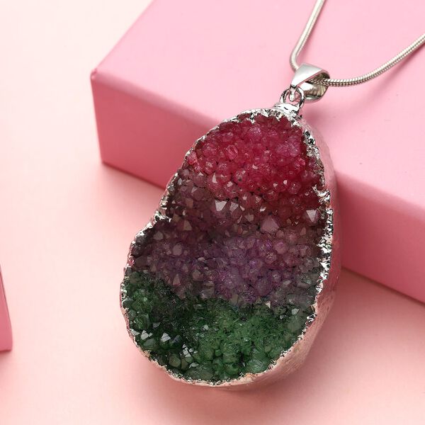 Wassermelonen Drusen-Quarz-Anh&auml;nger mit Kette, ca. 50 cm, silberfarben, ca. 123,50 ct image number 2
