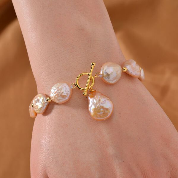 11-12mm pfirsich Süßwasserperlen-Armband, 19cm - 64 ct. image number 2