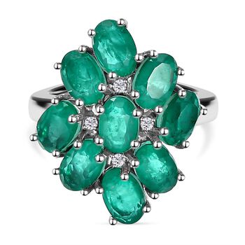 Smaragd-Triplette-Quarz, wei&szlig;er Zirkon Ring, 925 Silber platiniert (Gr&ouml;&szlig;e 16.00) ca. 5.37 ct