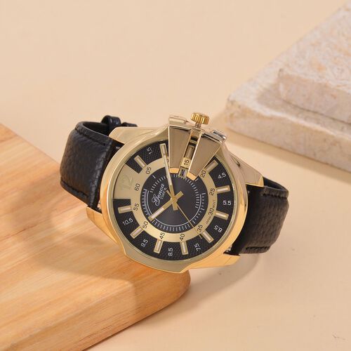 GENOA TIME V2 - Japanisches Datumswerk mit Blauem Lederarmband, Silber-Akzenten und Einzigartigem Zifferblatt-Design, Wasserdicht, 25 cm, ca. 79,00g, gold image number 1