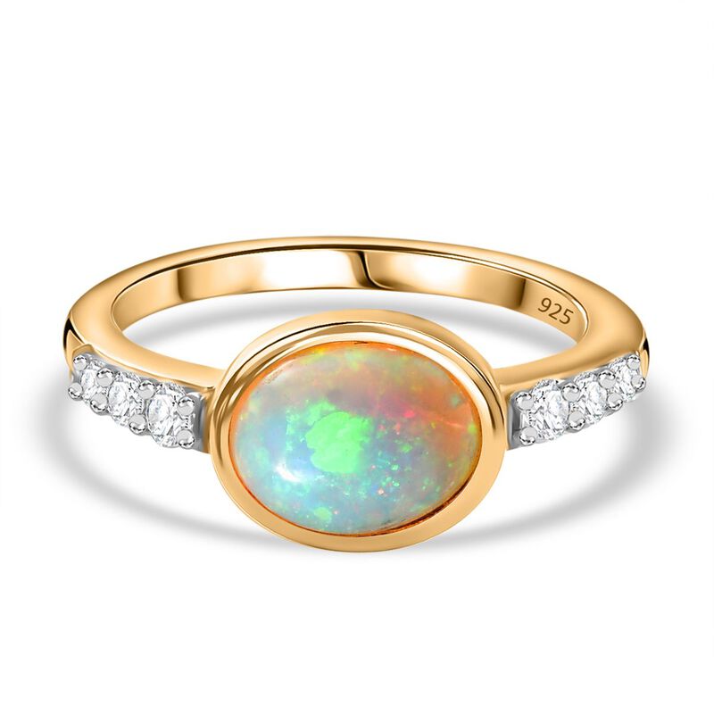 Natürlicher, äthiopischer Welo Opal und Zirkon-Ring, 925 Silber vergoldet - 1,46 ct. image number 0