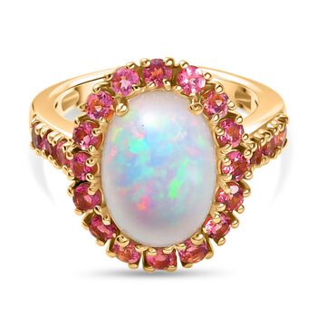 D'Joy AAA Nat&uuml;rlicher, &auml;thiopischer Welo Opal, Rosa Turmalin Ring 925 Silber 750 Gelbgold Vermeil (Gr&ouml;&szlig;e 17.00) ca. 5.54 ct