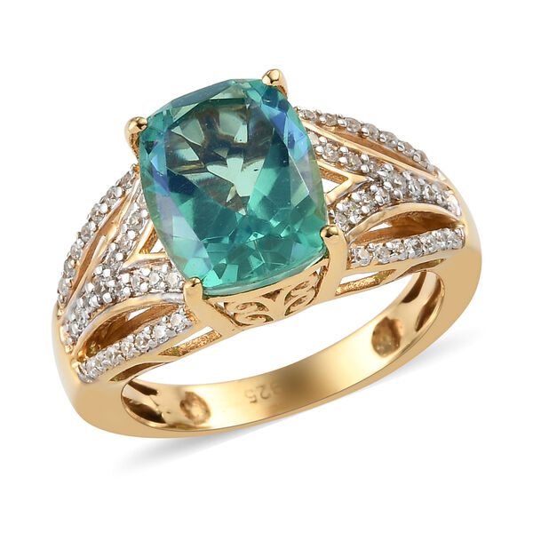 Pfau Triplett Quarz und Zirkon Ring 925 Silber vergoldet  ca. 3,56 ct image number 4