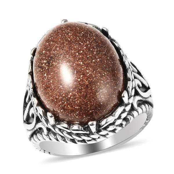 Gold Sandstein Ring in Edelstahl image number 4