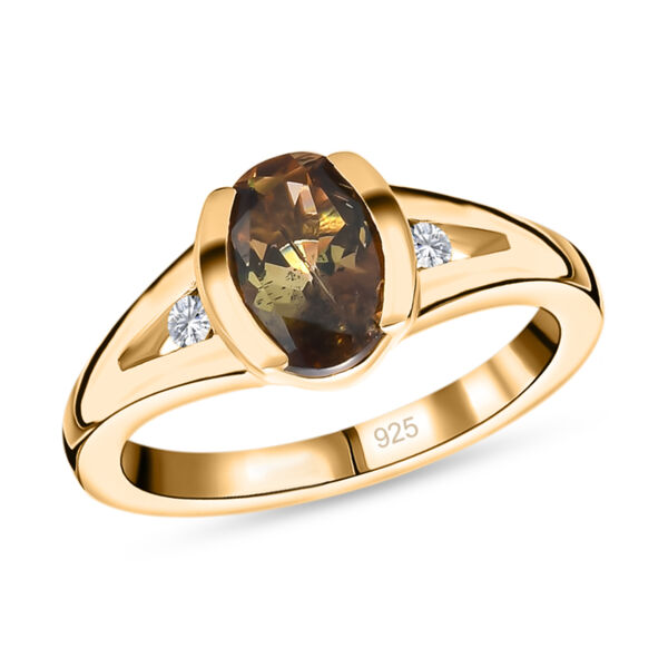 Natürlicher Jenipapo Andalusit und Zirkon Ring 925 Silber Gelbgold Vermeil  ca. 1,37 ct image number 4