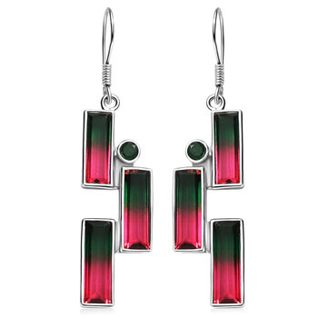 Sajen Silber-Wassermelonen Quarz Triplette, Quarz Triplette Ohrringe 925 Silber rhodiniert ca. 12.32 ct