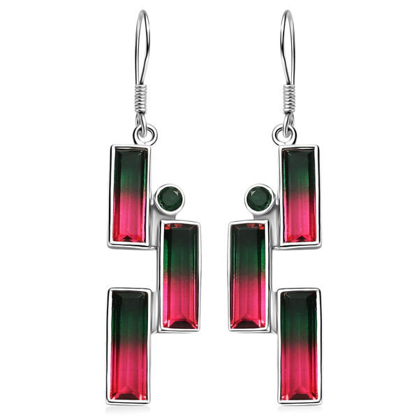 Sajen Silber-Wassermelonen Quarz Triplette, Quarz Triplette Ohrringe 925 Silber rhodiniert ca. 12.32 ct