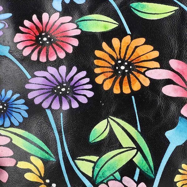 VIVID by SUKRITI Handbemalte Echtleder Umh&auml;ngetasche, schwarz, Blumen image number 6