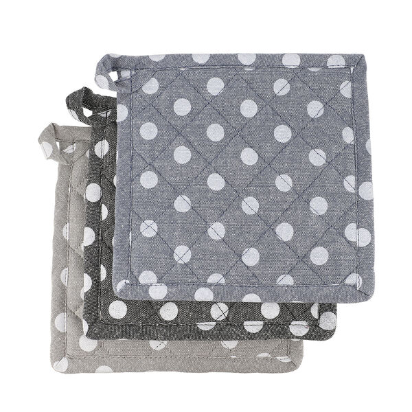 6er-Set, Topflappen (20x20cm) und Handschuhe (31x18cm), Tupfen Muster, Blau, Grau und Schwarz image number 5