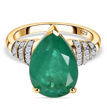 Smaragd-Quarz-Triplette, Wei&szlig;er Zirkon Ring, 925 Silber Gelbgold Vermeil, (Gr&ouml;&szlig;e 16.00) ca. 6.26 ct