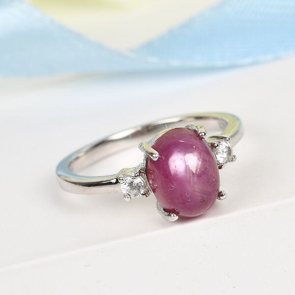 Stern Rubin und Zirkon Ring 925 Silber Platin-Überzug image number 6