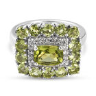 Nat&uuml;rlicher Peridot und Zirkon-Ring, 925 Silber platiniert (Gr&ouml;&szlig;e 16.00) ca. 3,22 ct