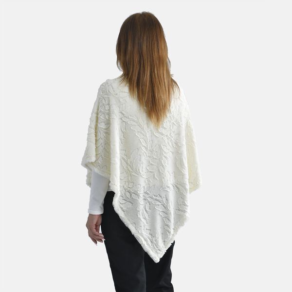 Kunstfell Poncho mit Blattmuster, Weiß image number 2